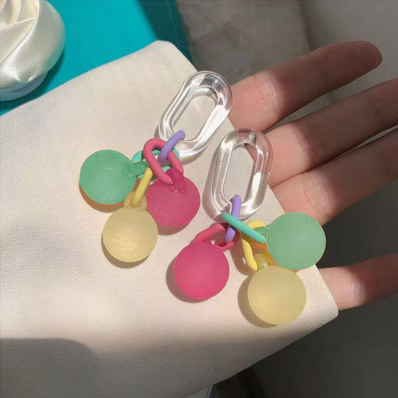 Colorful bubble gum ~ Frosted sugar fruit-colored stud earrings for women on Instagram, trendy Japanese and Korean color contrast fresh earrings, dopamine accessories full figure