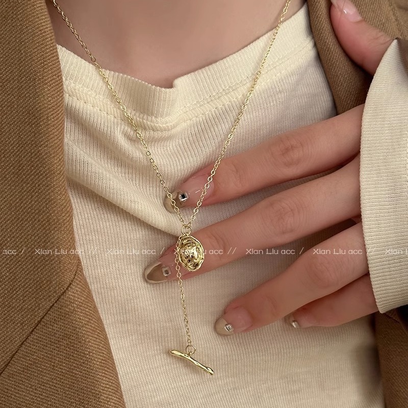 Gold pendant necklace 2023 new style light luxury niche collarbone chain accessory sweater chain, feminine style Specification drawing