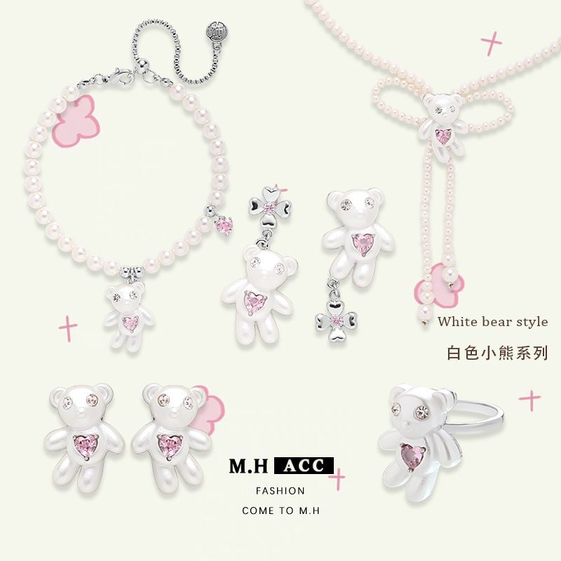 Original white bear earrings for women, cartoon, sweet, ins, high-end, versatile earrings, fashionable and niche earrings wholesale full figure