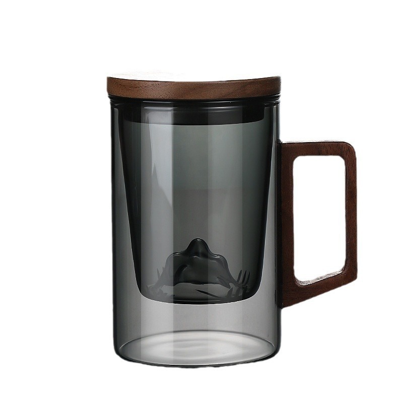 Creative wooden mountain-viewing cup tea and water separation bamboo and wood lid drinking cup can be disassembled into three pieces. Personal Japanese-style business cup Item Picture