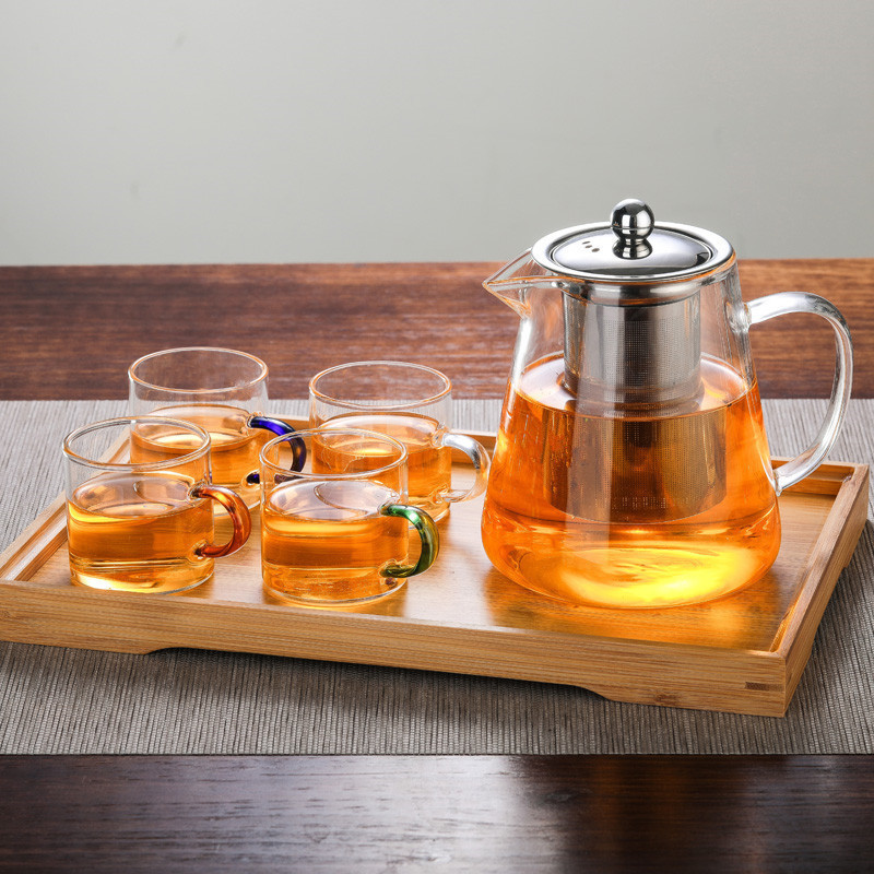 High borosilicate glass teapot, stainless steel filter tea water separation flower teapot, transparent high-temperature resistant glass tea set Specification drawing