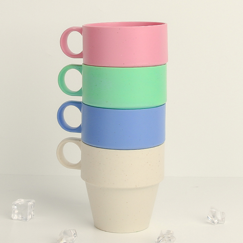 Cross-border wheat water cup, handle cup, home breakfast oat cup, kindergarten children's milk cup, gift round hole cup Application Scenario