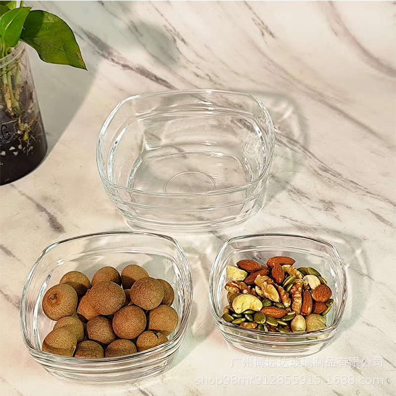 Simple square transparent glass bowl, yogurt fruit salad bowl, dessert bird's nest seasoning bowl, large kitchen soup and dish bowl full figure