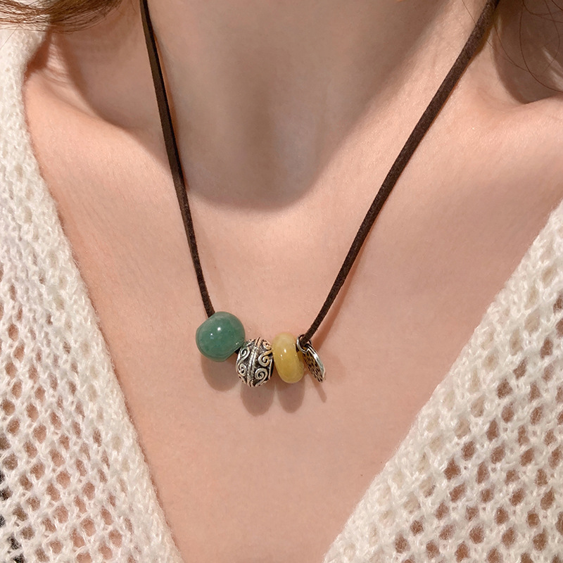 New Chinese-style national trend woven rope beaded necklace, women's niche design sense collarbone chain, versatile neck chain for spring and summer Specification drawing
