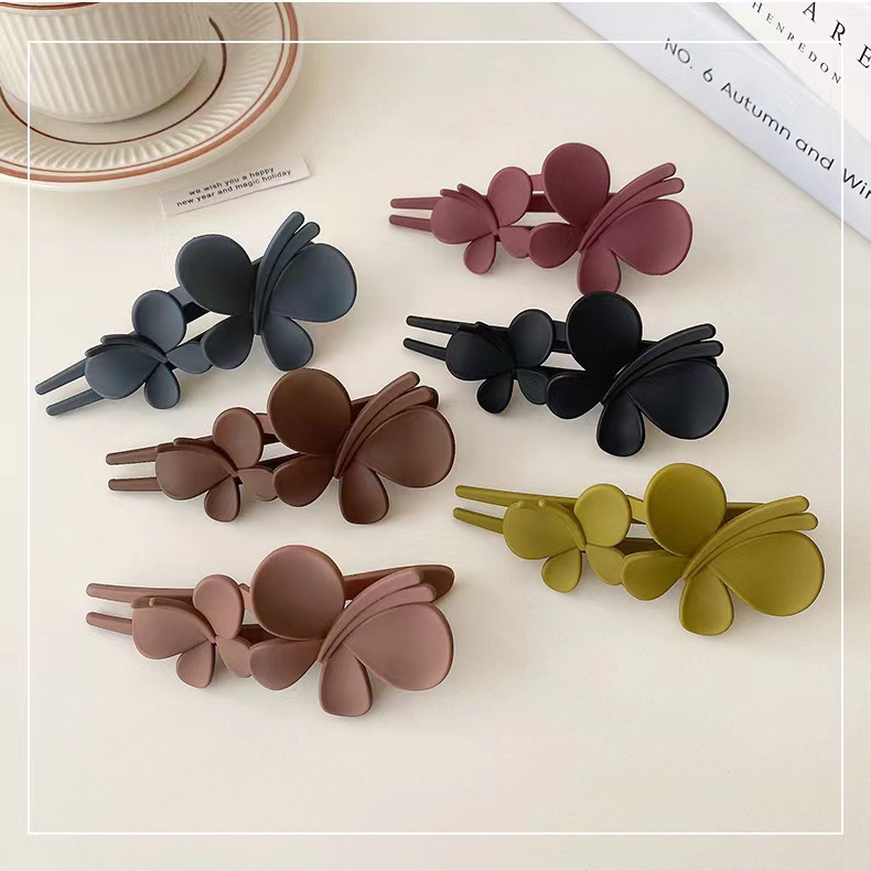 Korean large double bow hair clips, elegant and feminine, back head horizontal clip, plate hair clip, matte duckbill clip wholesale details Picture