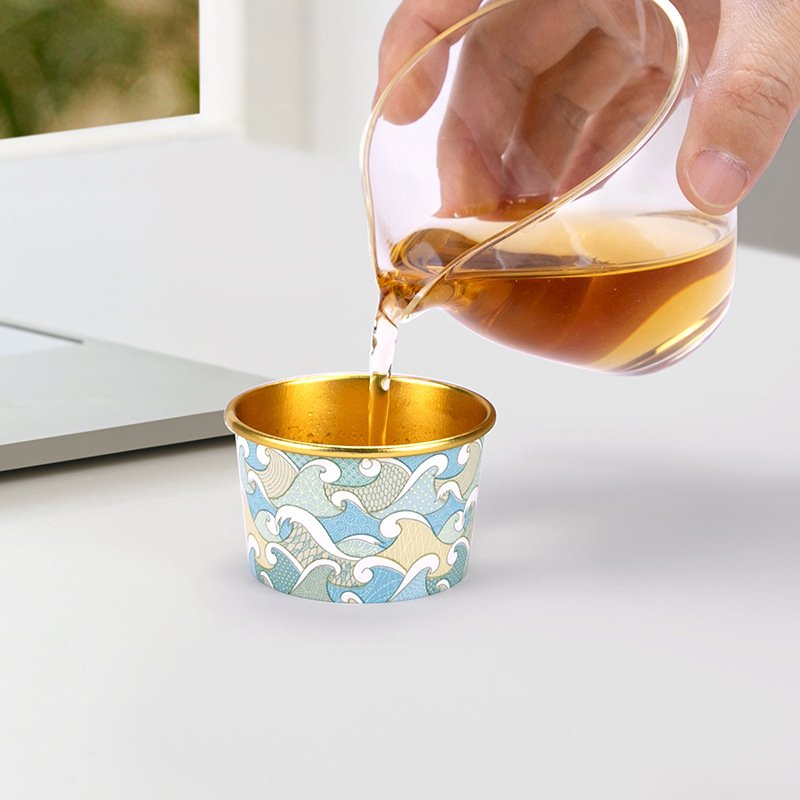Morning glory 60-300ml disposable paper cup for tasting, small cup for tea tasting and tasting, kraft paper cup, thickened vertical pattern cup details Picture