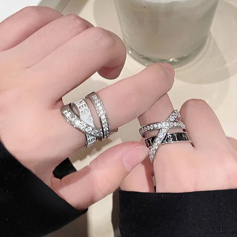 The Western Queen Saturn three-layer hollowed-out diamond-encrusted open ring, sweet and cool style, high-end feel, women's niche, light luxury, ins Specification drawing