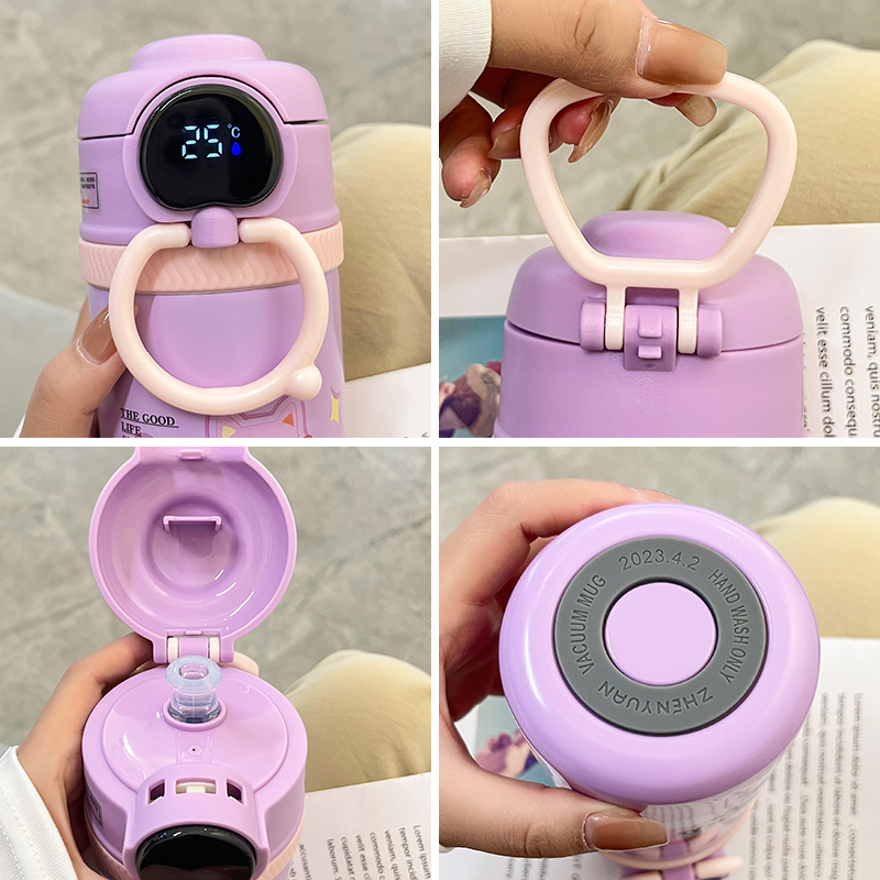Smart temperature display student water cup 2024 New cartoon portable children's straw Insulated cup, stainless steel manufacturer wholesale details Picture