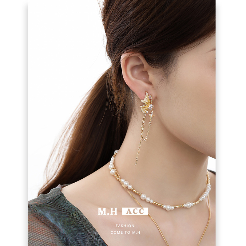 ins High-end golden Butterfly series earrings 925 silver needle high-end earrings, niche design sense, elegant earrings for women details Picture