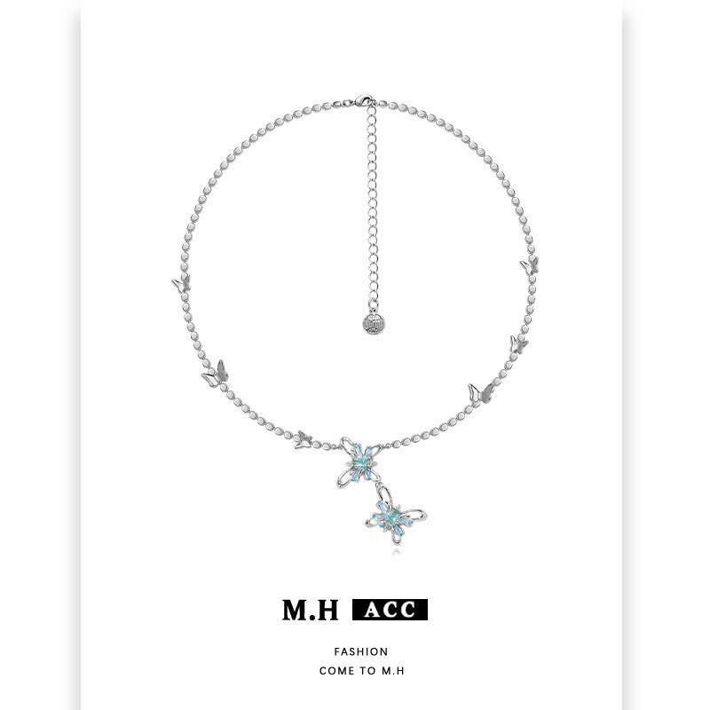 Handmade wound butterfly necklace for women wholesale, hot girl, high-end design, exquisite sweater chain, sweet and cool style, versatile neck chain Specification drawing