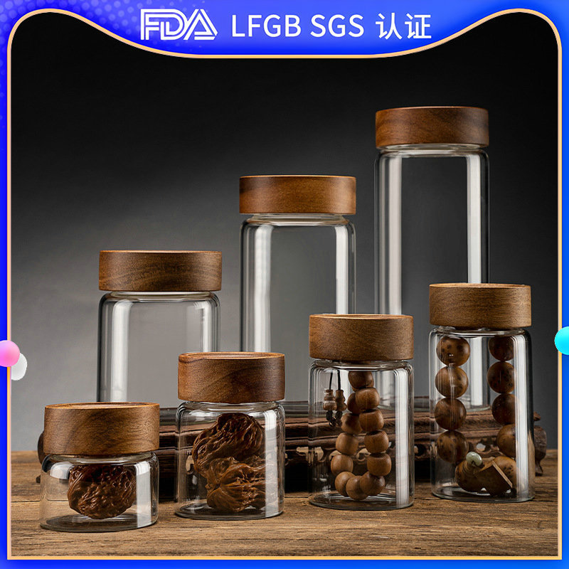 Sealed jars for cultural and artistic items, packaging bottles for prayer beads and walnut bracelets, display jars for dried tangerine peel, agarwood and sandalwood, high borosilicate bead nurturing jars full figure