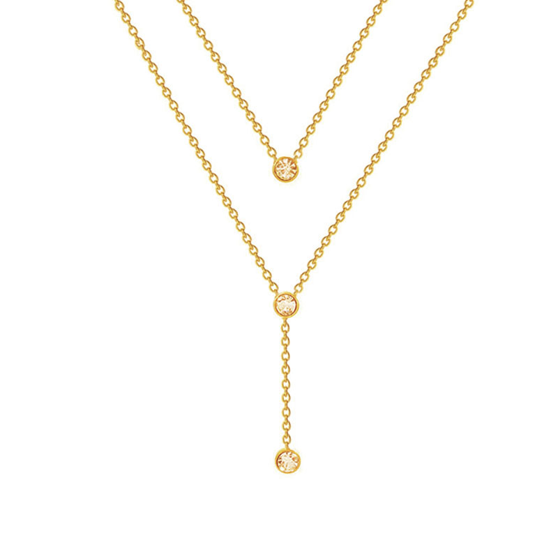 Titanium steel double-layer tassel necklace with a niche design sense, popular collarbone chain with a light luxury and high-end feel, non-fading jewelry wholesale Item Picture