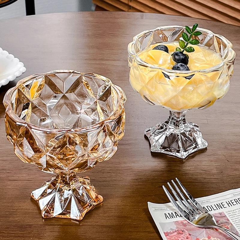 High-legged ice cream, glass dessert bowl, popular Instagram yogurt, fruit pudding, ice cream, fruit plate cup details Picture