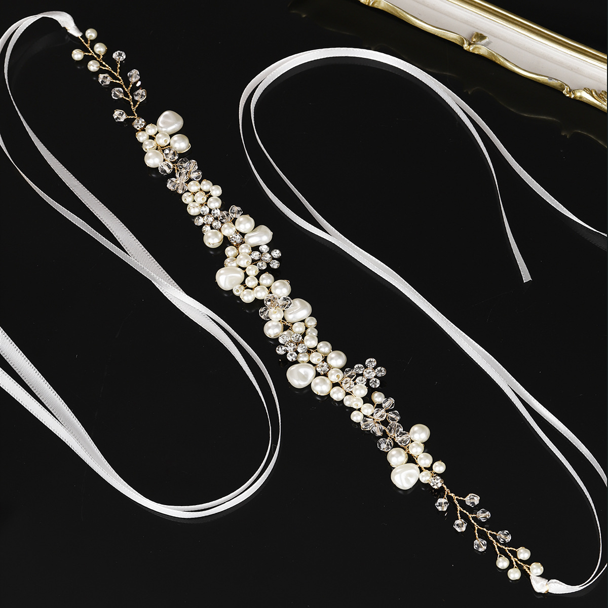 Cross-border new bride headband, dance and wedding accessories, handcrafted crystal pearl headband, high-end and versatile hair accessory for women Specification drawing