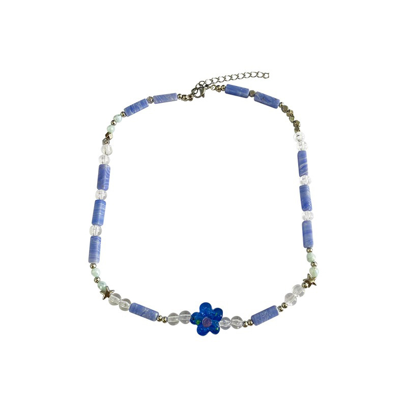 Flower multi-element millennium collarbone chain niche necklace for women, irregular beaded necklace, unique, sweet and cool girl blue Item Picture