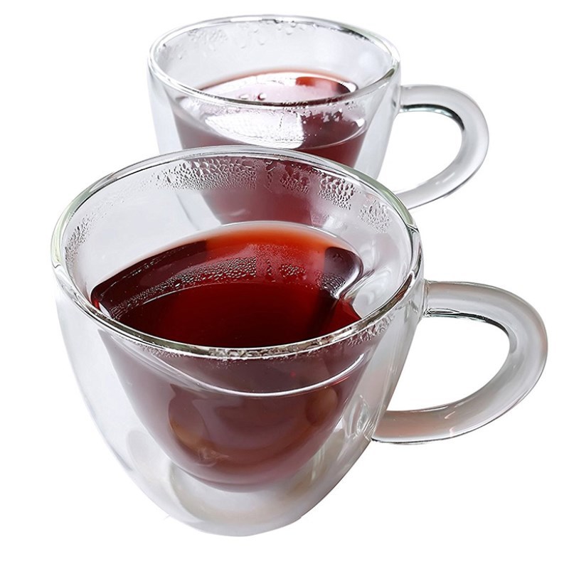 Creative double-layered glass cups, romantic heart-shaped double-layered cups, cute milk tea cups with handles, and internet-famous coffee cups Item Picture