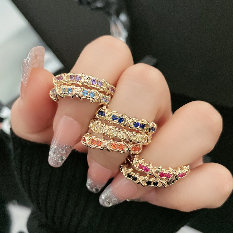 New rose gold color diamond zircon cross opening ring for women on Instagram, a cold style and light luxury girl's versatile ring Application Scenario