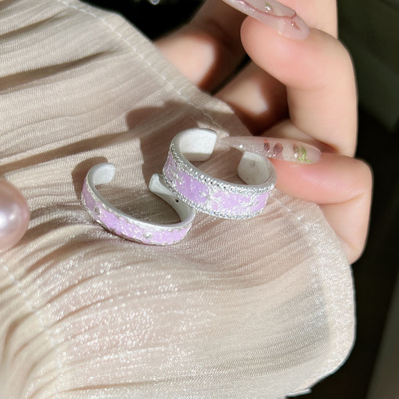 Sweet matte silver-plated wide purple drip glaze open ring, fashionable, simple and versatile couple index finger ring Specification drawing