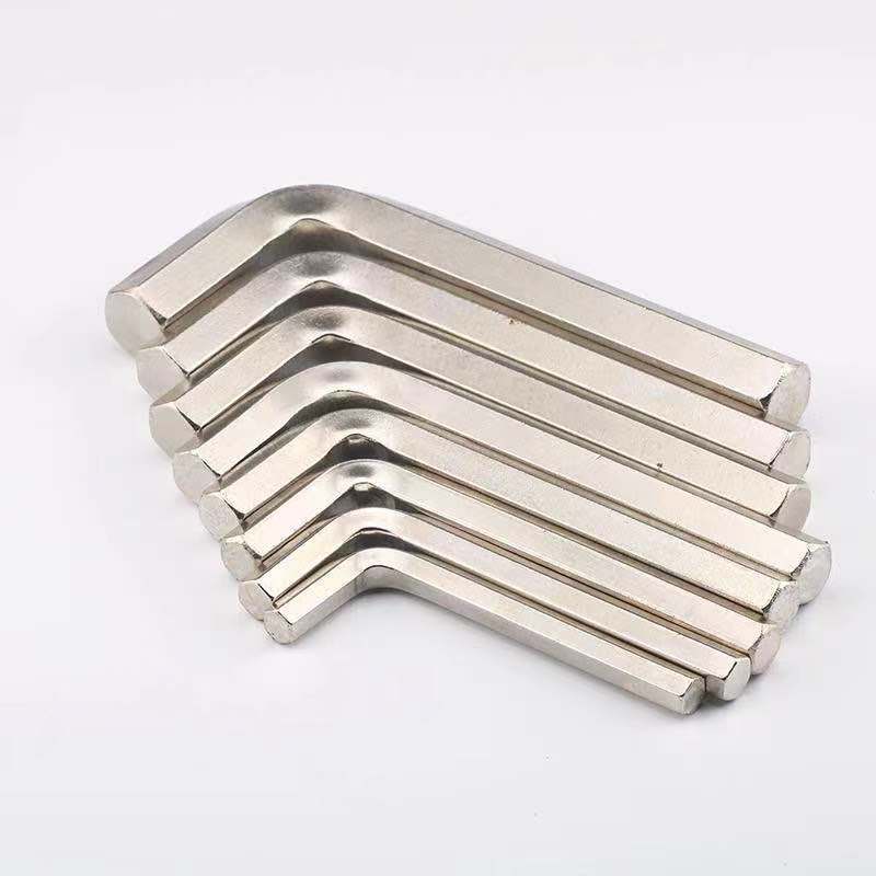 Household L-shaped flat head hex socket wrench, galvanized stainless steel auto repair hardware tool, plum blossom type hex socket wrench Specification drawing