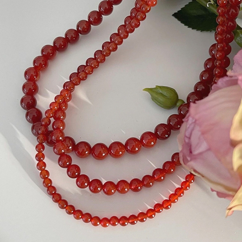 Red agate handcrafted beaded necklace for women, with a retro and light luxury feel, elegant and fashionable temperament, versatile neckchain and collarbone chain Specification drawing