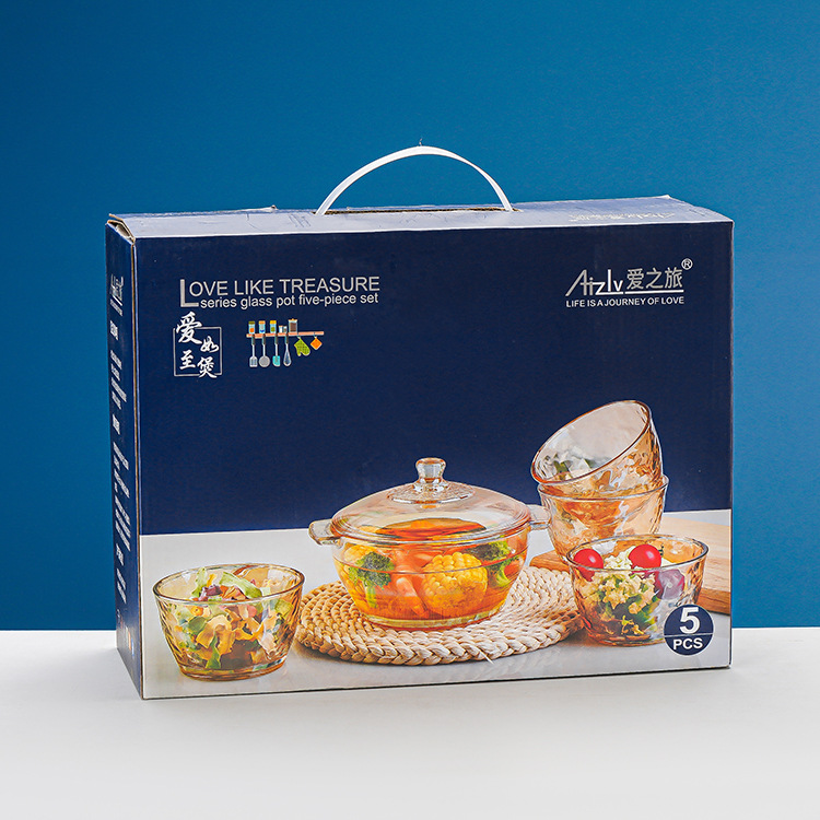 Covered soup pot, hot pot tableware, glass soup pot with handle, promotional event gift pot set manufacturer Specification drawing