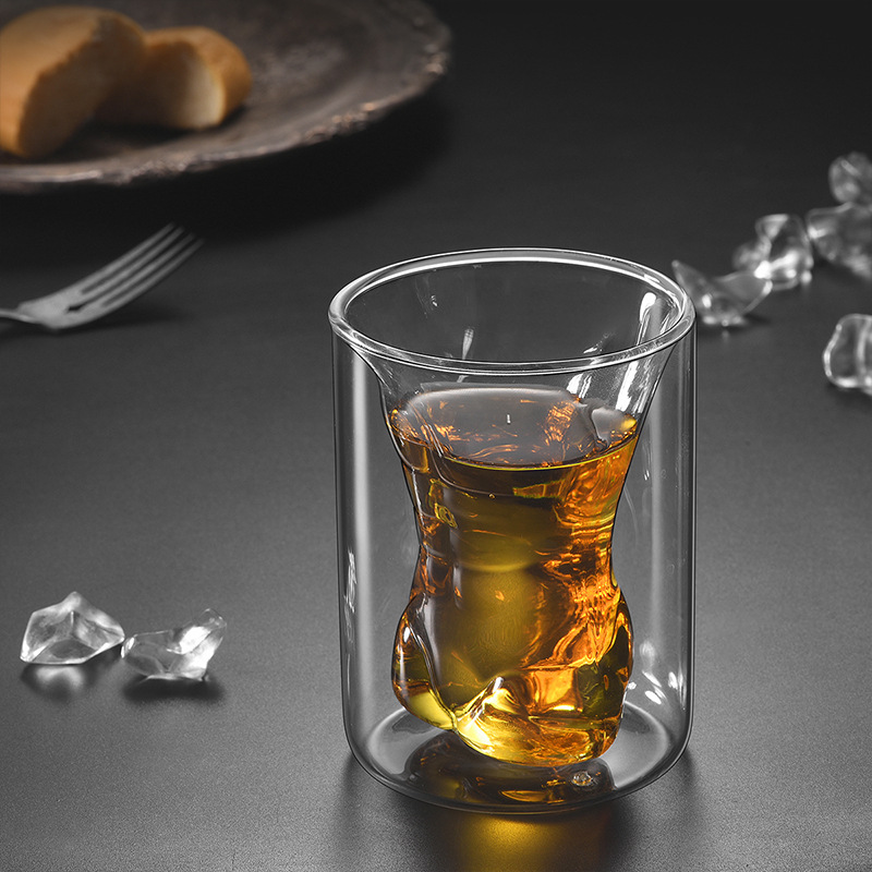 Wholesale high borosilicate glass cups, household water cups, muscular men and women, whisky glasses, transparent double-layer insulated glasses details Picture