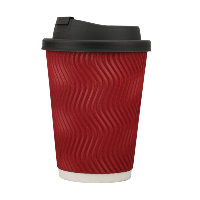Disposable coffee paper cup, red corrugated thickened heat insulation and anti-scald, milk tea coffee home cup, hot drink cup with lid Item Picture