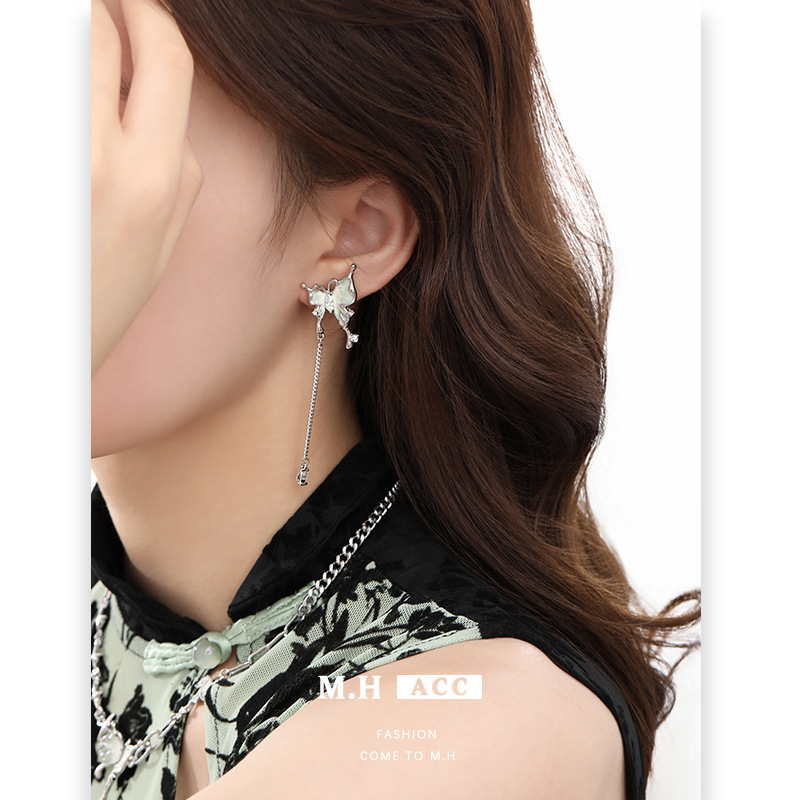 ins Mint Mambo Butterfly Series Earrings 925 Silver needle High-end earrings, original fresh and elegant earrings for women Specification drawing