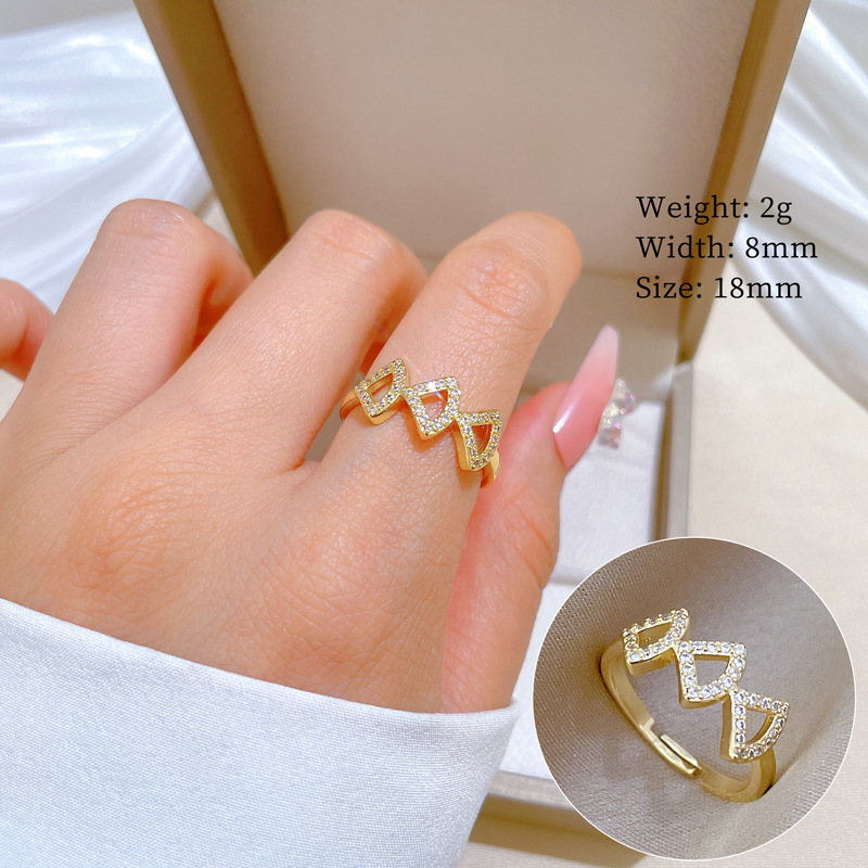【 Real Gold 】 Ginkgo dress, full diamond ring, adjustable opening, simple jewelry, Japanese-style rings, couple rings full figure