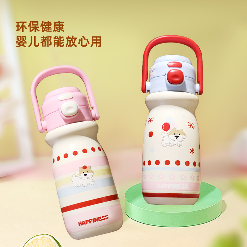 Portable and cute children's water cup, high appearance level, double drinking cup for girls, heat and cold preservation cup, bouncing lid, leak-proof, carrying pot Specification drawing