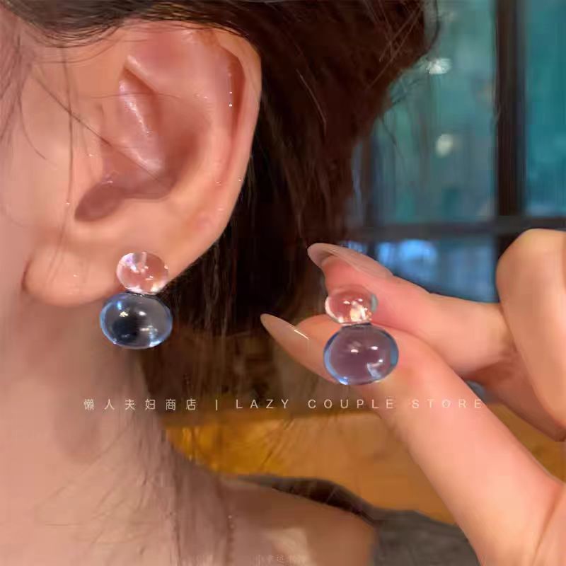 Korean-style girl jelly color contrast color bean stud earrings for girls, Instagram niche design sense, simple and versatile earrings for girls full figure