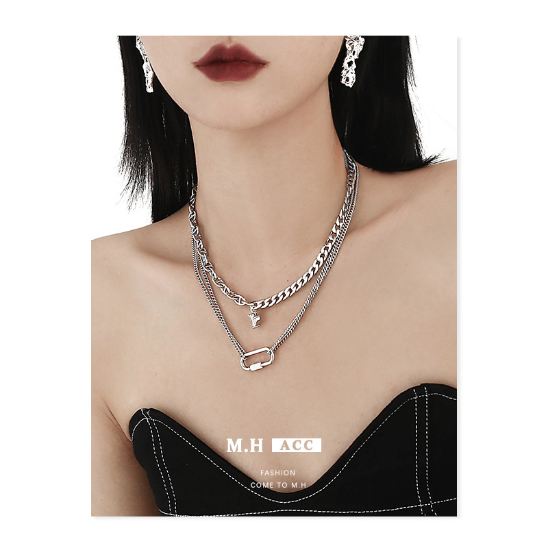 Alloy necklace, ins layered, European and American style accessory, niche design necklace, 2024 new style diamond-encrusted high-end chain Specification drawing