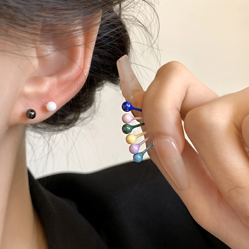 Bio-ceramic ear piercing earrings, medical-grade non-durable ear sticks, macaron colored ceramic ear studs, no need to remove earrings for sleeping details Picture