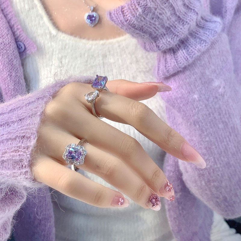 ins Cold and romantic, gentle purple diamond zircon open ring for women, a unique, sweet and cool, individual and exquisite ring Specification drawing