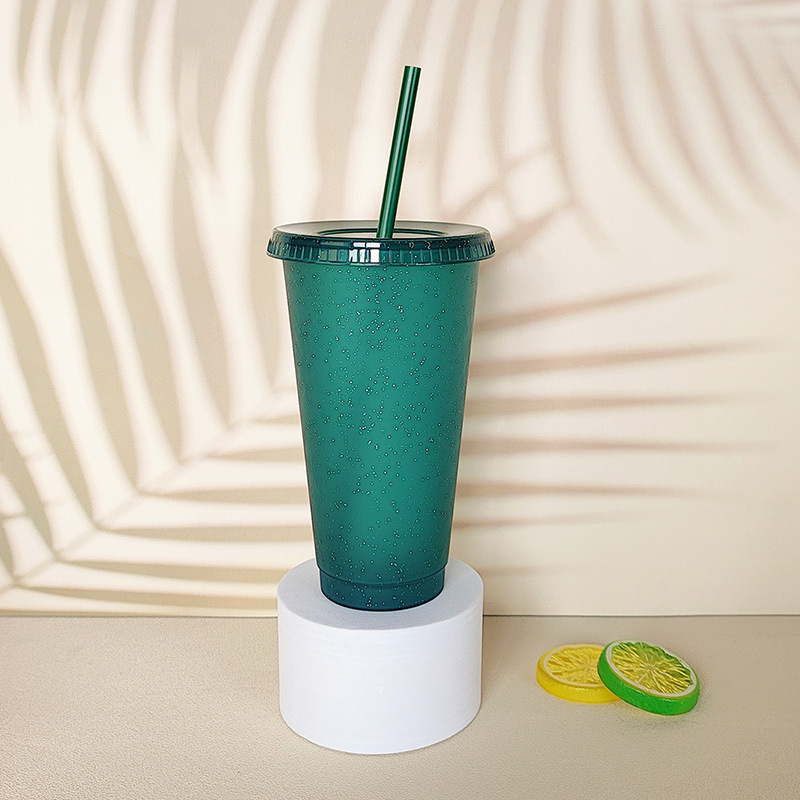 Wholesale from the source factory of fashionable new large-capacity plastic straw cups, glitter cups, and multi-color drinking cups for dining, tea bars and restaurants Specification drawing