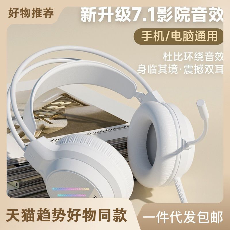 Built-in wired over-ear headphones, noise-cancelling notebook, tablet, mobile phone, live streaming dual-purpose with microphone, Huaqiangbei full figure