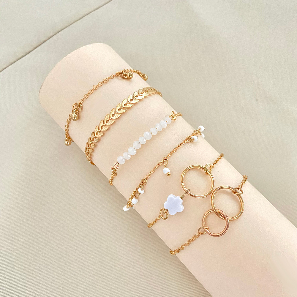 Cross-border best-selling simple geometric circle bracelet set, 6-piece set of European and American ins flower tassel leaf circle bracelet Specification drawing