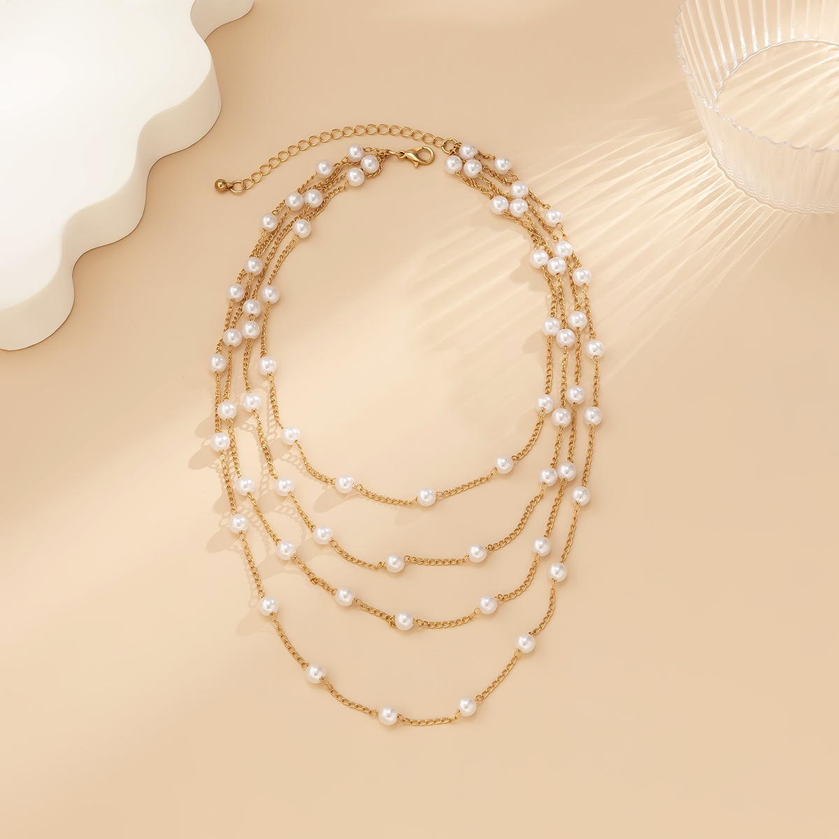 Simple and versatile European and American cross-border jewelry, beaded chain, collarbone neck chain, retro cold style, multi-layer pearl imitation necklace Application Scenario