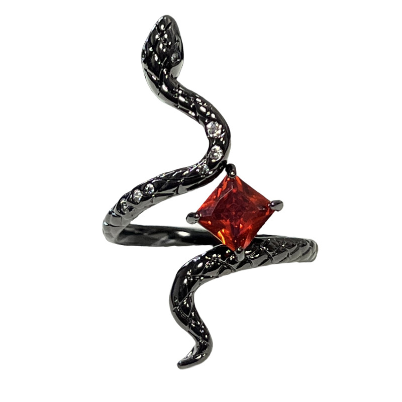 Dark red zircon snake-shaped ring for women, a light luxury punk butterfly flower two-color unique and fashionable style ring Item Picture