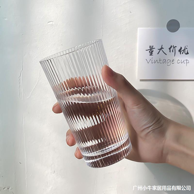 Japanese-style vertical striped gold-edge glass cups, ins style, high school girls' appearance level, household heat-resistant drinking cups, beer and beverage cups details Picture