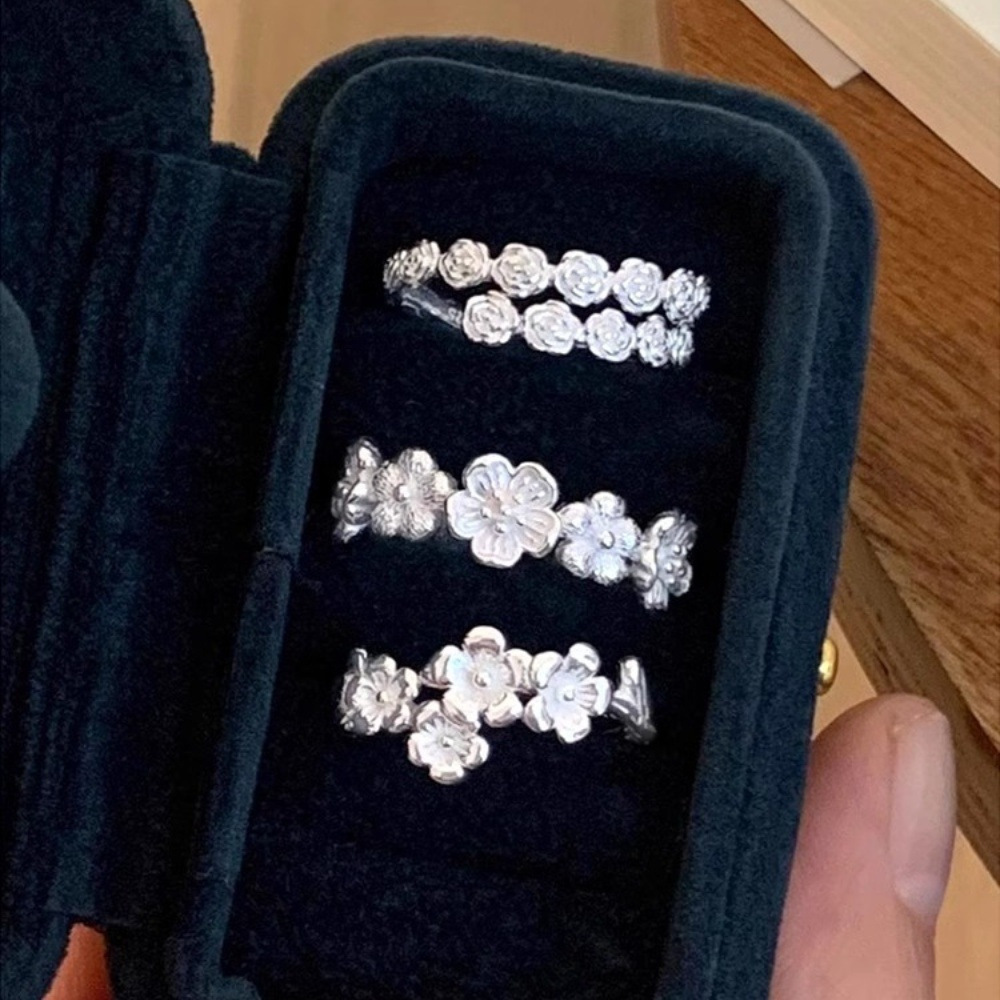 925 sterling silver flower ring, a unique, simple, high-end and fashionable Korean index finger ring, a bestseller for spring and summer Item Picture