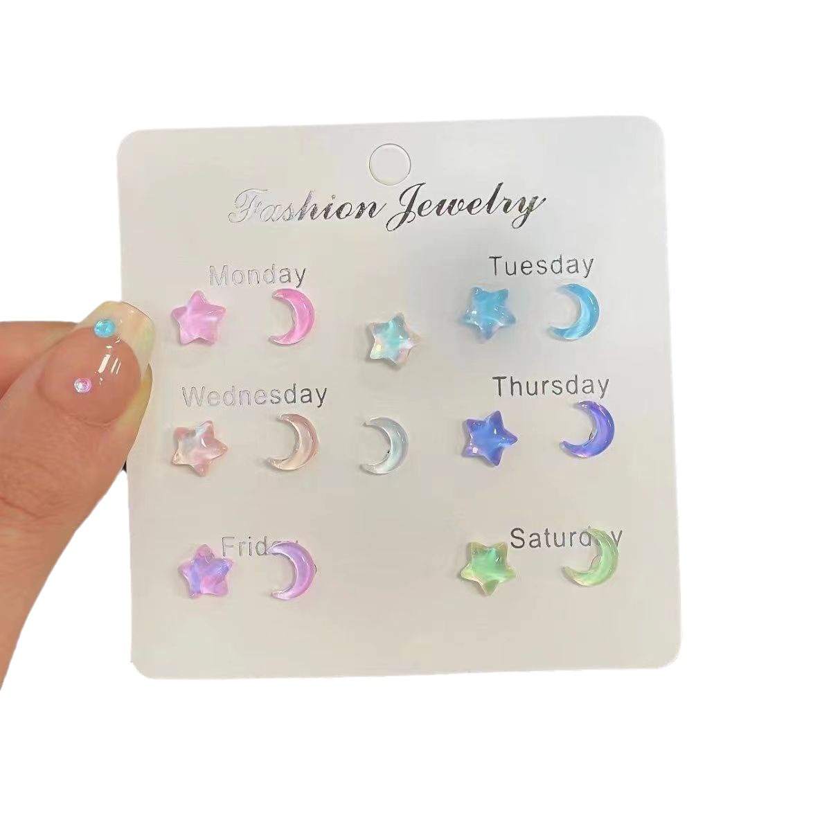 Star and Moon by your side ~ A fresh, mini and shiny set of stud earrings for girls, sweet and cute, versatile forest-style clear and transparent earrings Item Picture