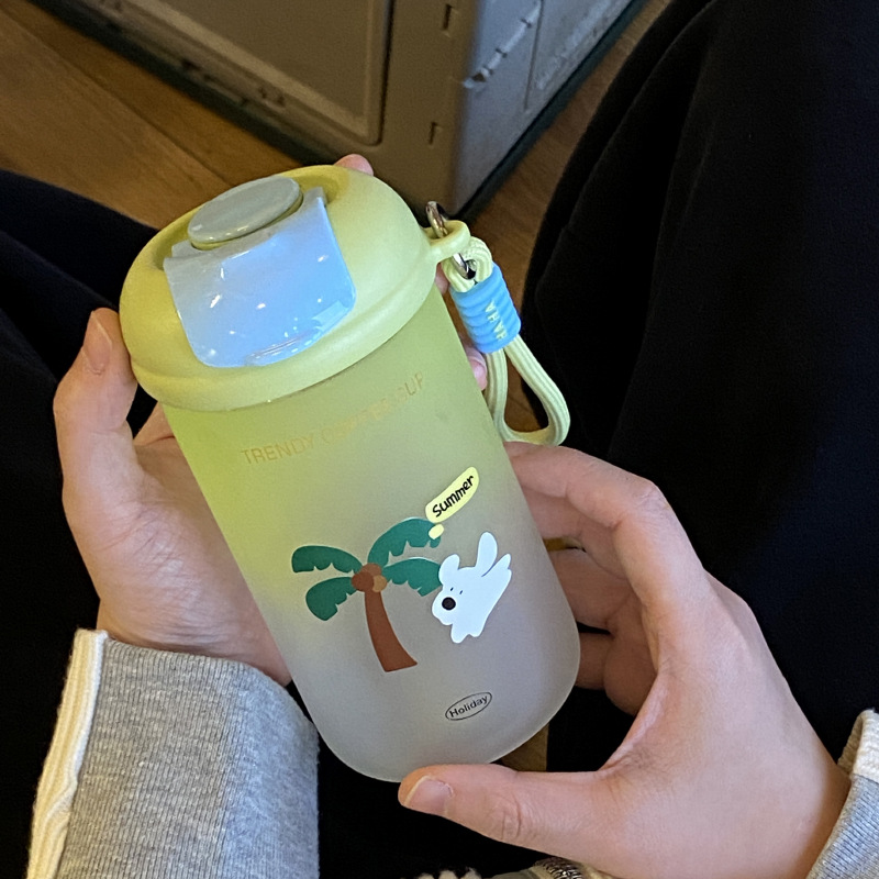 ins original coconut tree puppy gradient green sealed glass cup, niche coconut kitten water cup, large-capacity portable cup Specification drawing