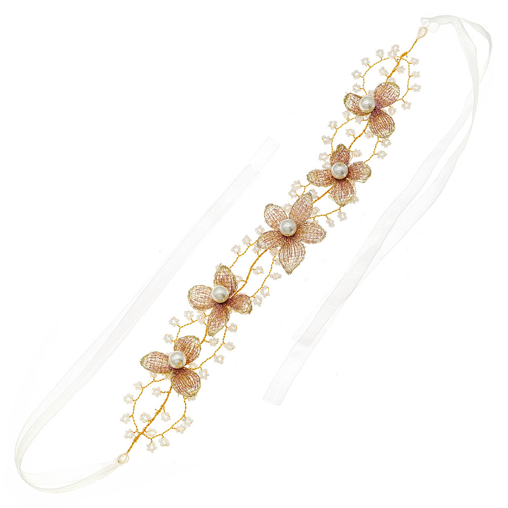 Bride's hair accessories: Millet bead beaded hair accessories, forest-style hand-woven flower braided headband, retro pearl headband Item Picture