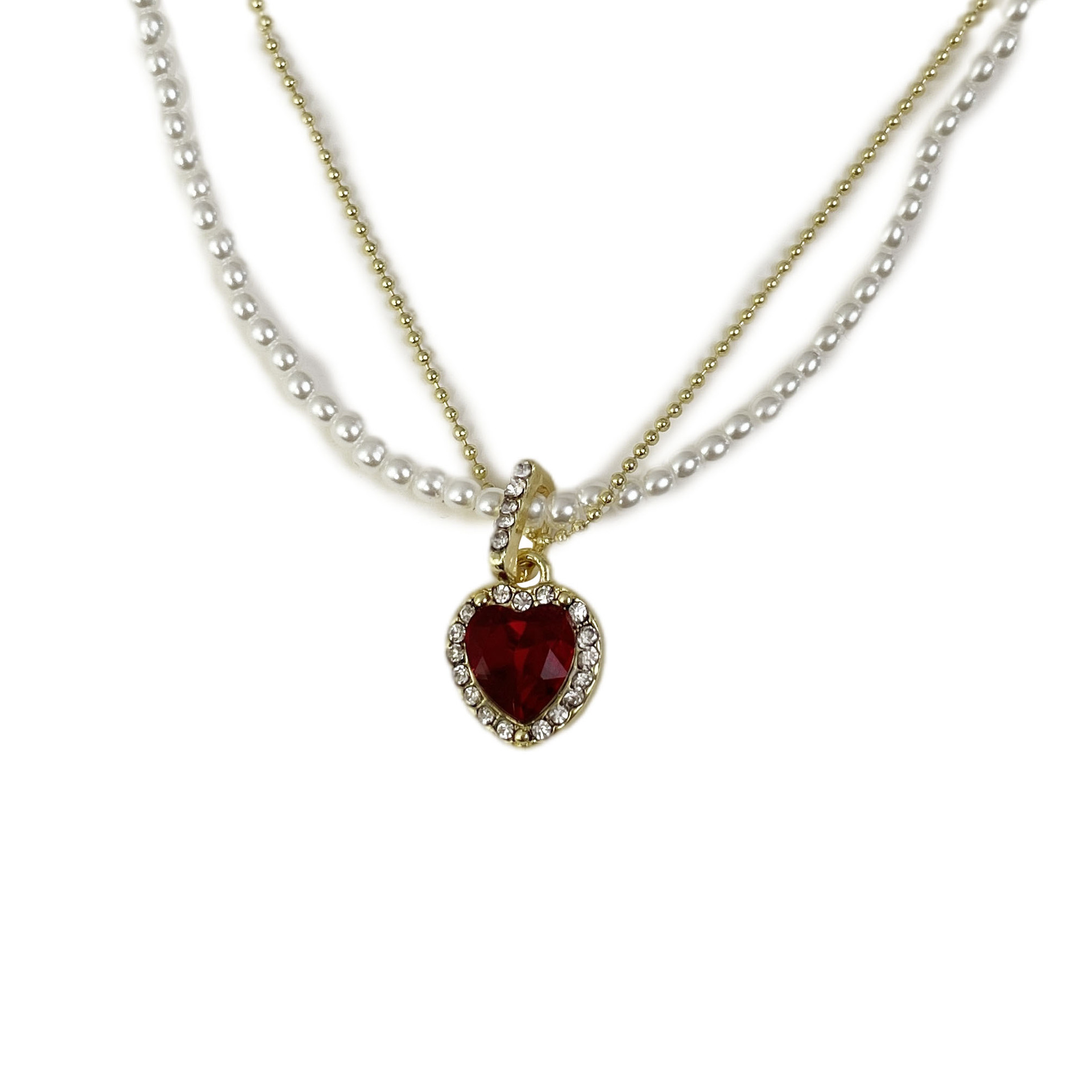 A double-layered heart-shaped pearl necklace for women with an Instagram minimalist design, a collarbone chain with a niche style, a French necklace Item Picture