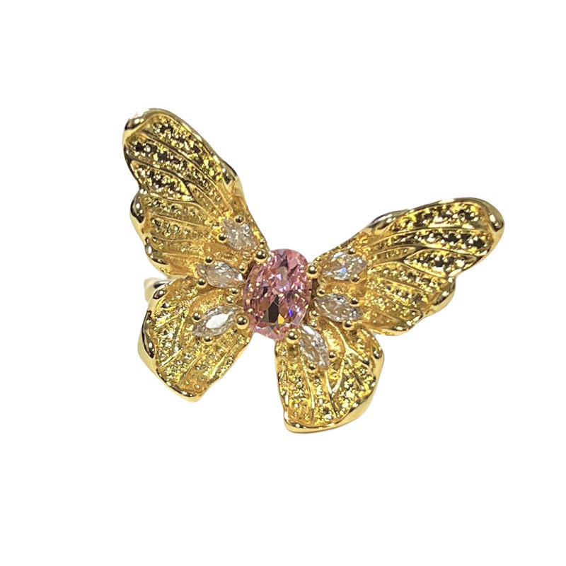 【 Butterfly Dream Star Ring 】 Exquisite irregular pink diamond dynamic butterfly opening ring, a trendy star ring for women Item Picture