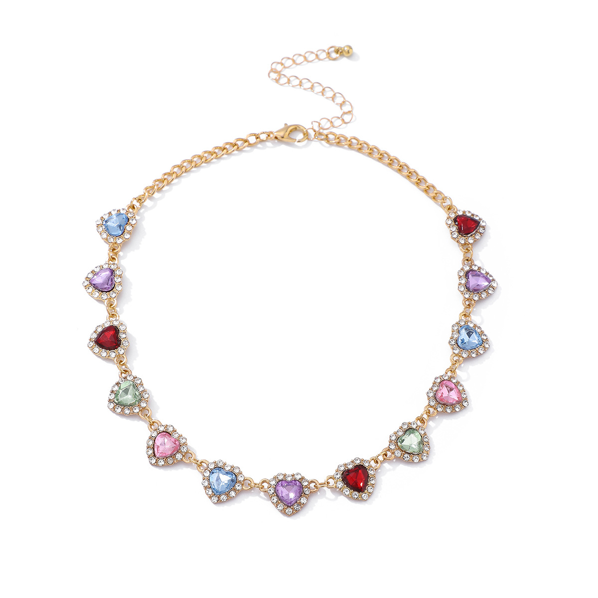 European and American cross-border jewelry, personalized and simple diamond-encrusted heart chain necklace, fashionable and trendy nightclub-style heart-shaped necklace Item Picture