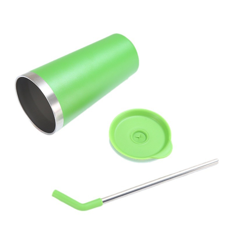 New cross-border 304 stainless steel solid-color straw cup, conical portable car coffee cup, vacuum insulated car cup Item Picture