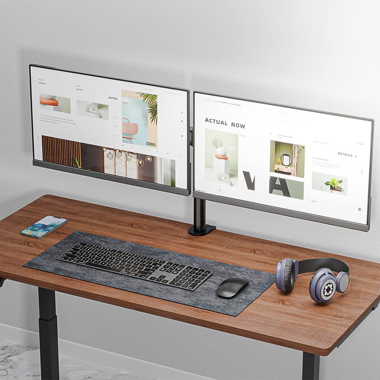 Monitor stand arm, non-drilling rotating dual-screen fixture, perforated computer screen universal lifting and height-increasing frame Specification drawing