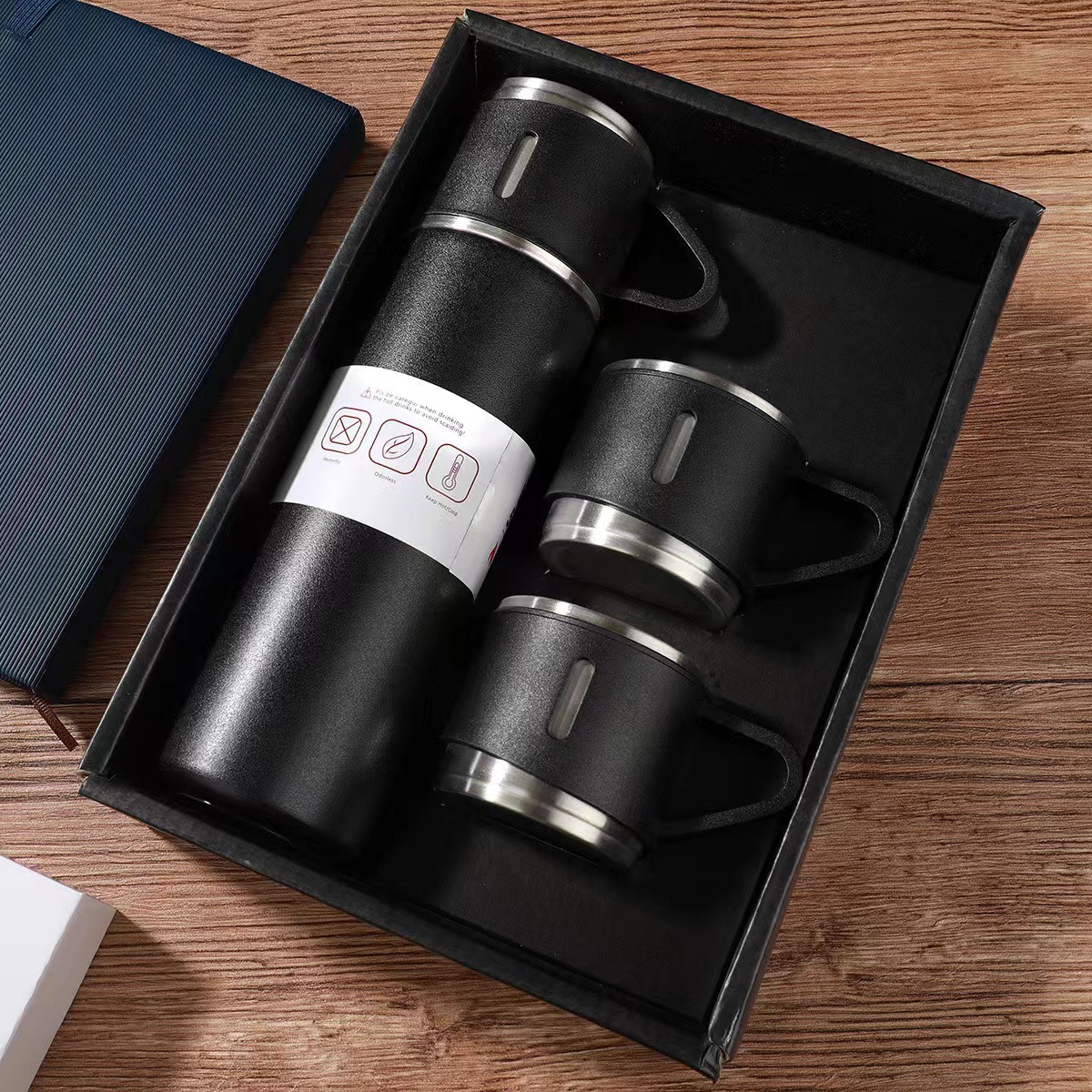 A three-lid water cup, stainless steel sleeping bar, portable bullet-shaped insulated cup, high-end set gift box, business gift cup details Picture